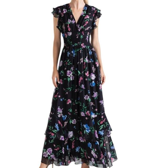 Shoshanna Dresses & Skirts - Shoshanna Women Black Floria Multi Soiree Floral Romantic Long Dress Size 2